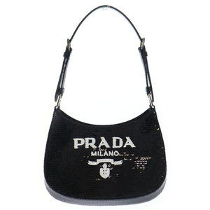 Prada Cleo Sequin Shoulder Bag Black White
